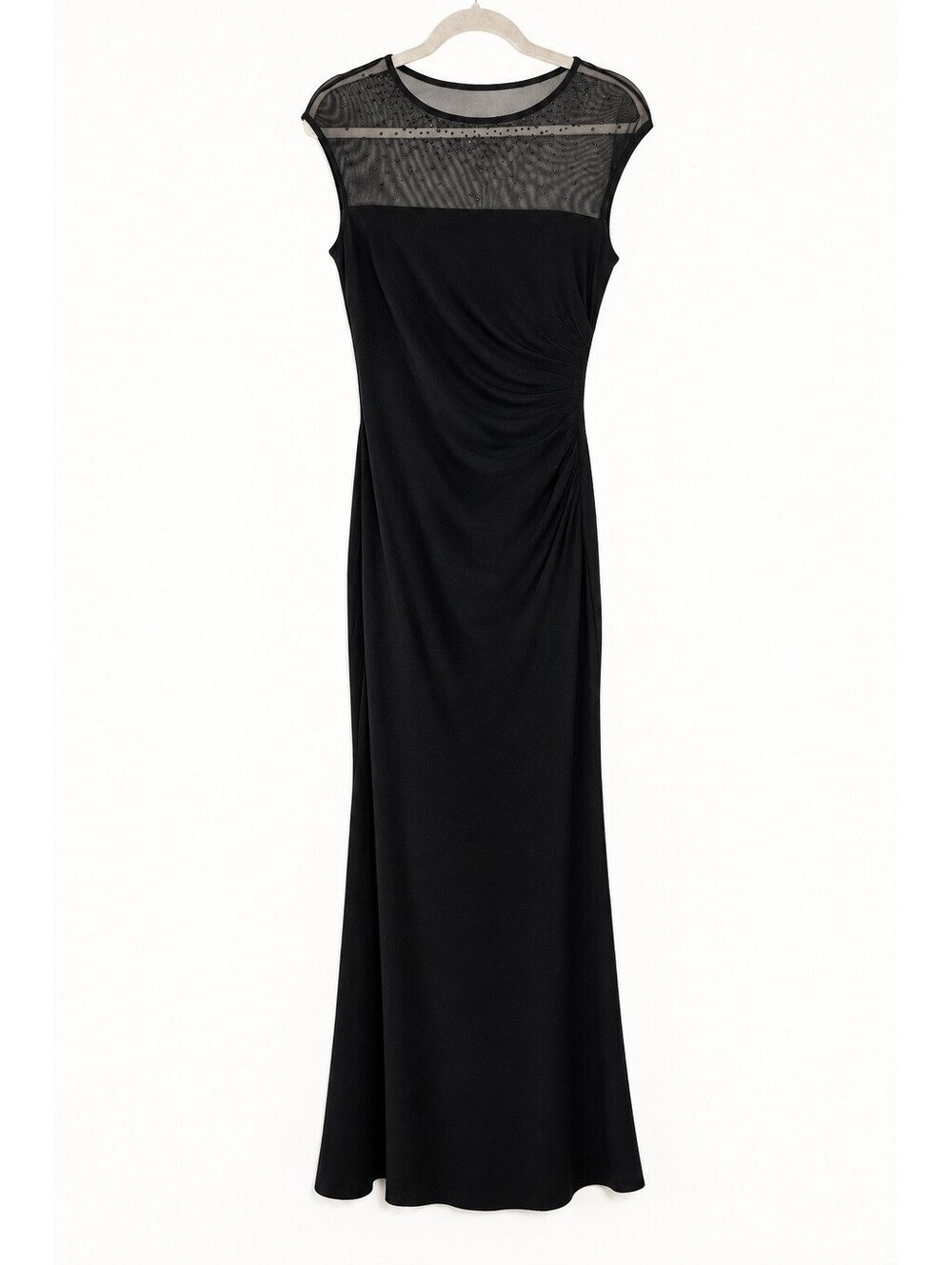 Lauren Ralph Lauren Black Beaded Mesh-Yoke Ruched Gown Size 4